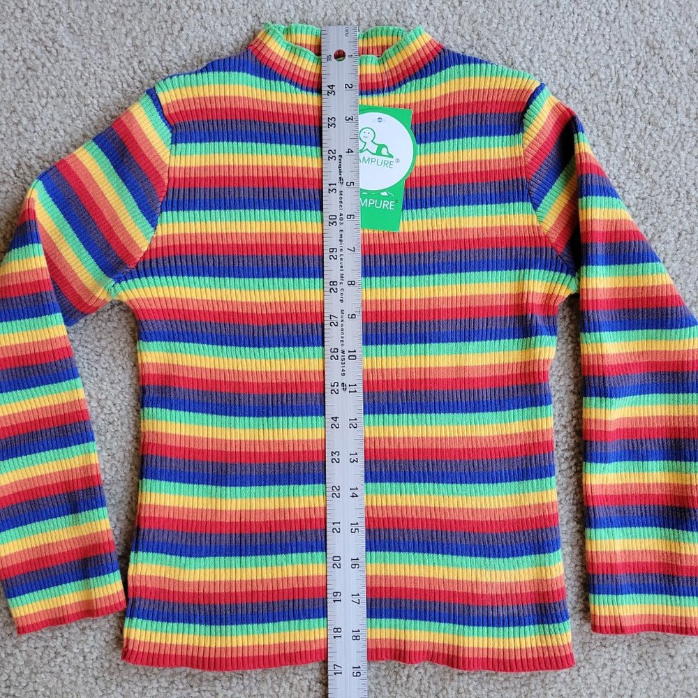 NWT kids or petite adult retro 70's style ribbed cropped striped shirt - Picture 2 of 4